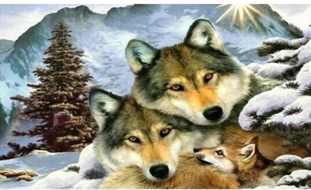 Diamentowa mozaika wilki rodzinka zimą NO-1005263