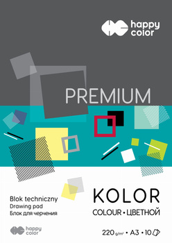 Paczka Blok techniczny kolorowy A3 Premium 220g Happy Color 10sztuk