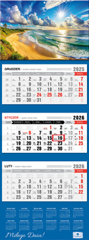 Kalendarz 2026 trójdzielny premium z wypukłą główką Ocean KT2 V95