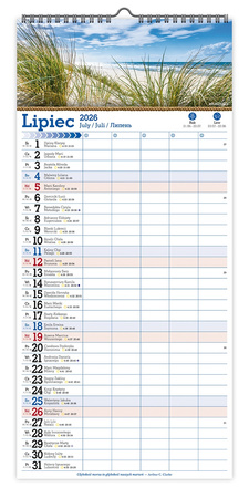 Kalendarz 2026 ścienny paskowy szeroki Bałtycka Bryza KPS V4
