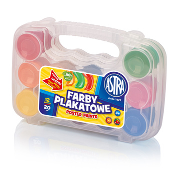 Farby plakatowe Astra walizka 12 kolorów 20 ml