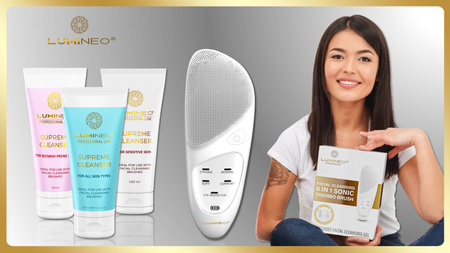 Szczoteczka do twarzy LUMINEO SONIC perłowa + żel do skóry wrażliwej