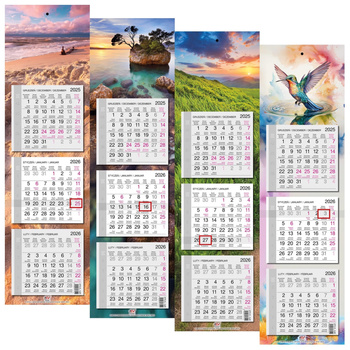 Kalendarz 2026 trójdzielny wąski płaski 1szt.mix