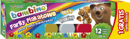 Farby plakatowe Bambino 12 kolorów 20ml + farba cielista