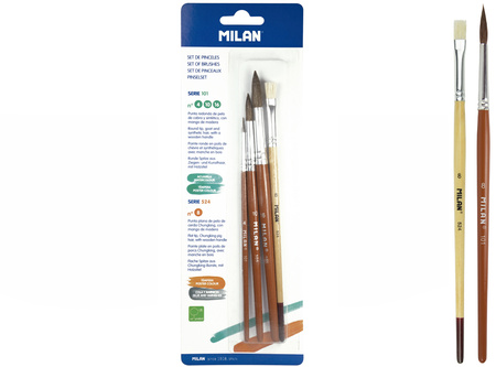 Pędzle szkolne seria 101 i 524 Milan 4 sztuki na blistrze