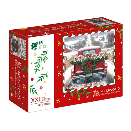 Puzzle 250 drewniane Christmas Traveling Dogs