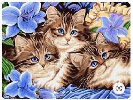 Diamentowa Mozaika Kotki trzy w fioletowych kwiatach NO-1008303