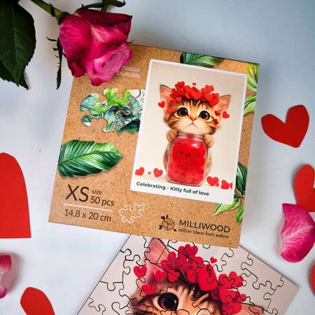 Puzzle 50 drewniane Kotek pełen miłości