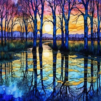 Diamentowa Mozaika Jezioro Brzeg z Brzozami NO-2003021