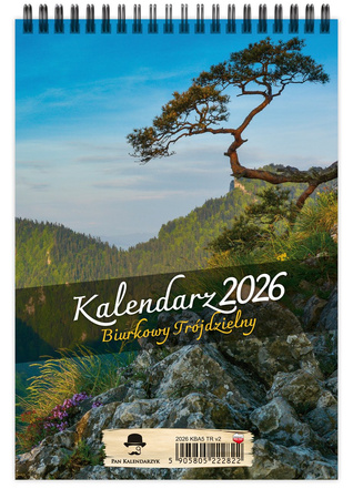 Kalendarz 2026 biurkowy pionowy trójdzielny na spirali KBA5-TR