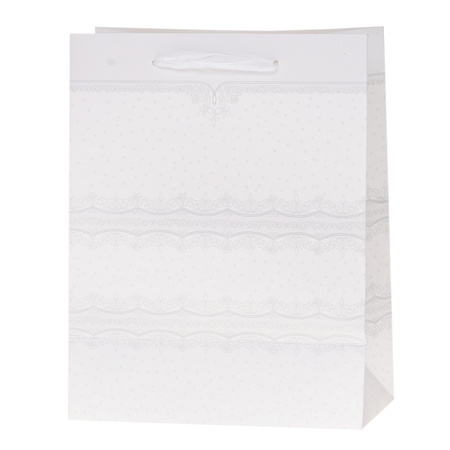 Torebki prezentowe Lux białe z brokatem 12 sztuk
