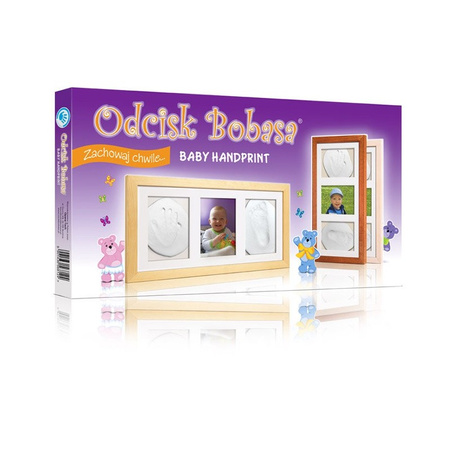 Ramka potrójna z glinką Odcisk bobasa naturalna (nowa)