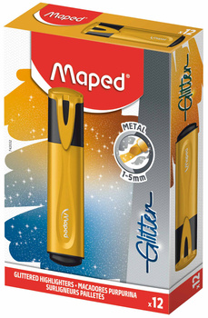 Pudełko zakreślacz Glitter Metal metaliczny brokat złoty 12 szt.