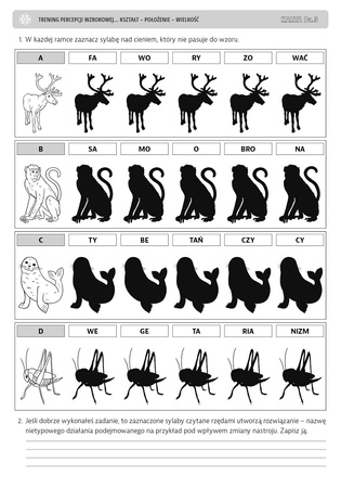 Trening percepcji wzrokowej Ćwiczenia doskonalące stałość spostrzegania Kształt położenie wielkość część B