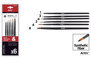 Zestaw Pędzli syntetycznych miękkich 6 sztuk