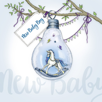 Karnet Swarovski kwadrat CL2802 Narodziny chłopiec Żarówka