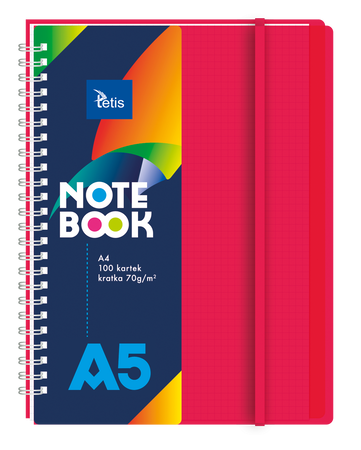 Kołonotatnik A5 okładka pp kolor czerwony 70g/m2 100 kartek