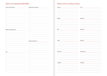 Kalendarz akademicki 2025/2026 A5T Vivella CZERWONY