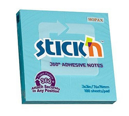 Notes samoprzylepne 76x76mm 360 stopni niebieski 100 kartek