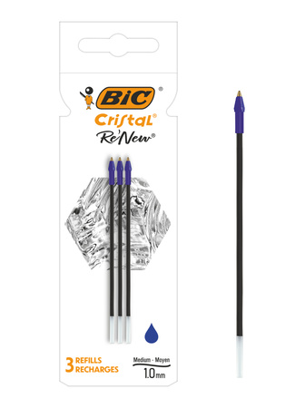 Wkład BIC Cristal Re'new metal niebieski pudełko 3szt.