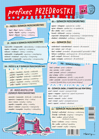 Dwustronna plansza A4 Angielski Przyimki przedrostki