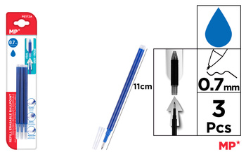 Wkłady do długopisów ścieralnych MP 0.7mm niebieskie 3 sztuki