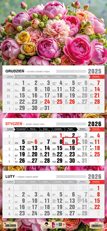 Kalendarz 2026 trójdzielny Kwiaty KT1 V101