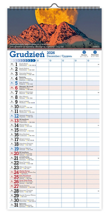 Kalendarz 2026 ścienny paskowy szeroki Tatry KPS V3