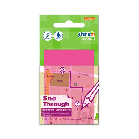 Notes samoprzylepny przezroczysty różowy 51x76mm 50 kartek