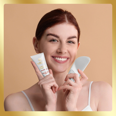 Szczoteczka do twarzy LUMINEO SONIC perłowa + żel do skóry wrażliwej