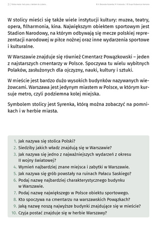 Polskie Miasta karty pracy z tekstami do czytania ze zrozumieniem dla uczniów ze specjalnymi potrzebami edukacyjnymi