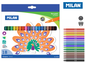 Flamastry okrągłe z cienką końcówką Milan 18 kolorów