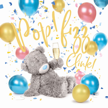 Karnet holograficzny 3D Miś z kieliszkiem szampana 152x152