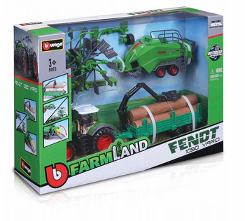 BBURAGO TRACTOR GIFT SET FENDT 1050 VARIOR + 3 TRAILERS 10CM