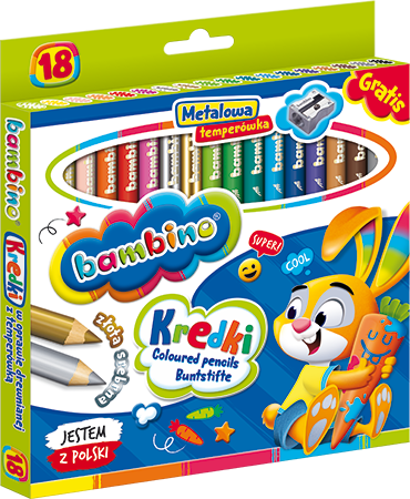 Kredki ołówkowe Bambino 18 kolorów z temperówką