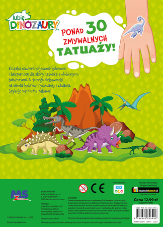 Kolorowe olbrzymy. Lubię Dinozaury. Rysowanki z bajecznymi tatuażami