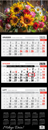 Kalendarz 2026 trójdzielny premium z wypukłą główką Bukiet KT2 V99