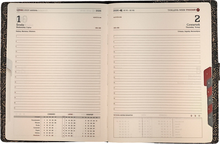 Kalendarz 2026 B5 dzienny z zapięciem krokodyl czarny