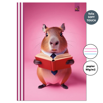 Zeszyt A4 32 kartki w 3 linie kolor 90g Kapibara różowa