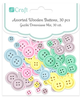 Guziki drewniane pastelowe mix 30 szt.