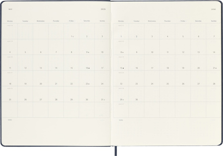 Kalendarz 2026 12M Moleskine XL tygodniowy twarda oprawa Sapphire blue 19x25cm