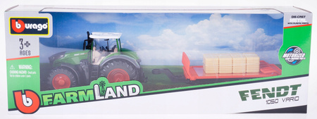 BBURAGO MODEL TRACTOR WITH TRAILER FENDT 1050 WITH BALE 10CM