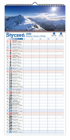 Kalendarz 2026 ścienny paskowy szeroki Tatry KPS V3
