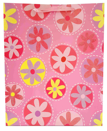 Torebki prezentowe brokatowe kwiatki JP1501B 12 sztuk