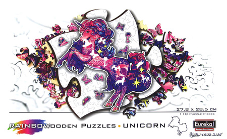 Puzzle 110 drewniane kolorowe Jednorożec