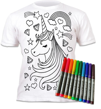 Koszulka do wielokrotnego kolorowania z mazakami Jednorożec 5-6 lat