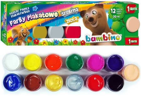 Farby plakatowe Bambino 12 kolorów 20ml + farba cielista