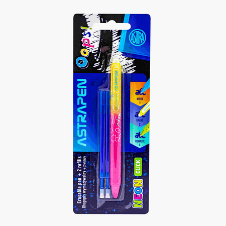 Długopis wymazywalny Click 0,5 mm Astrapen Oops! neon + 2 wkłady wymazywalne blister 1szt.mix