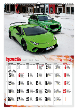 Kalendarz 2026 ścienny Super Cars A3 VD17