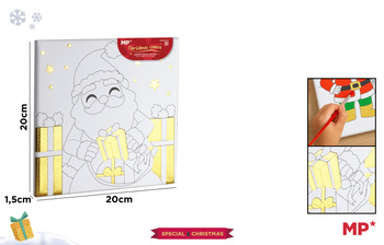 Płótno do malowania ze świątecznym motywem i złotymi elementami Mikołaj i prezenty 20x20
